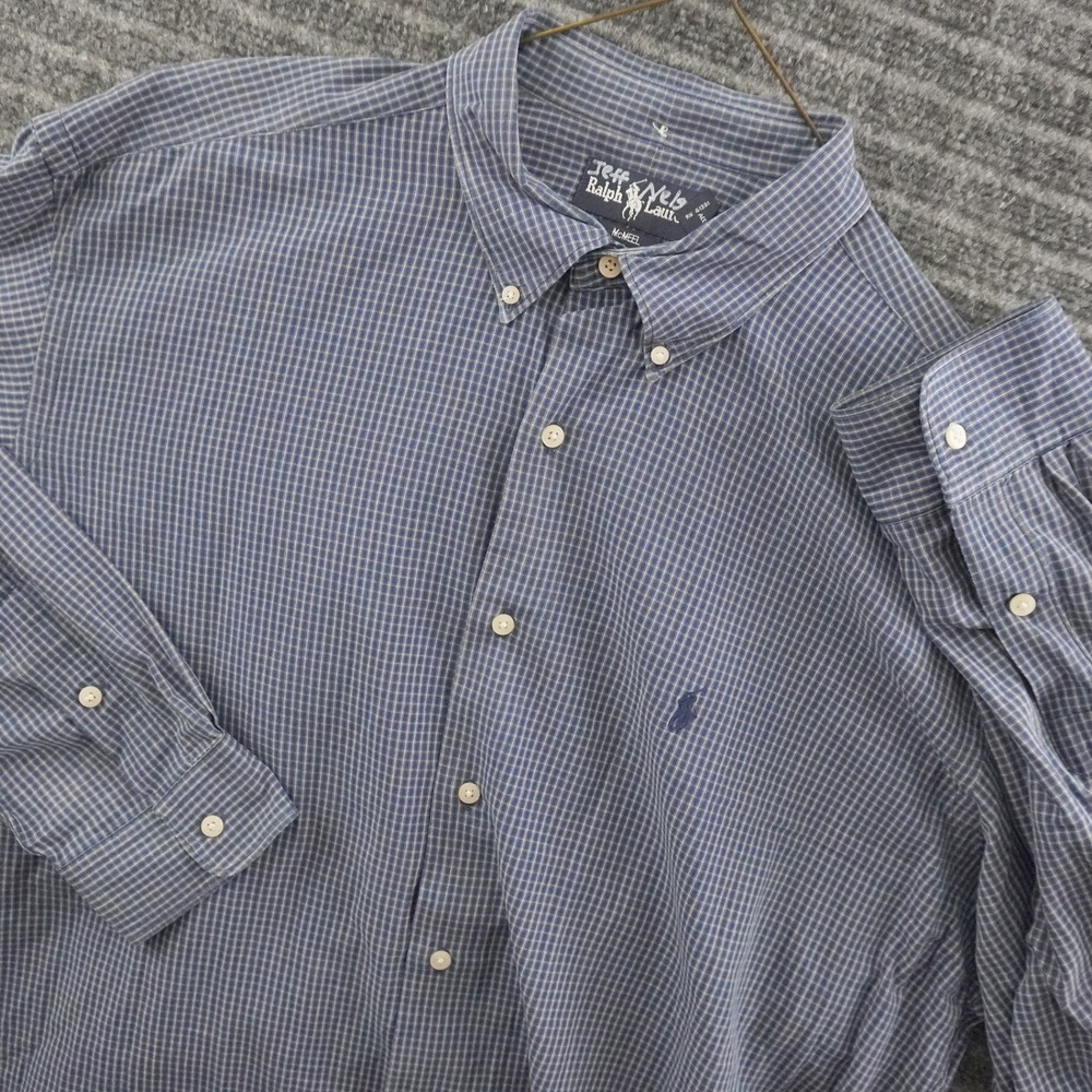 Vintage Ralph Lauren Button Down Shirt Mens XL Blue Check Long Sleeve